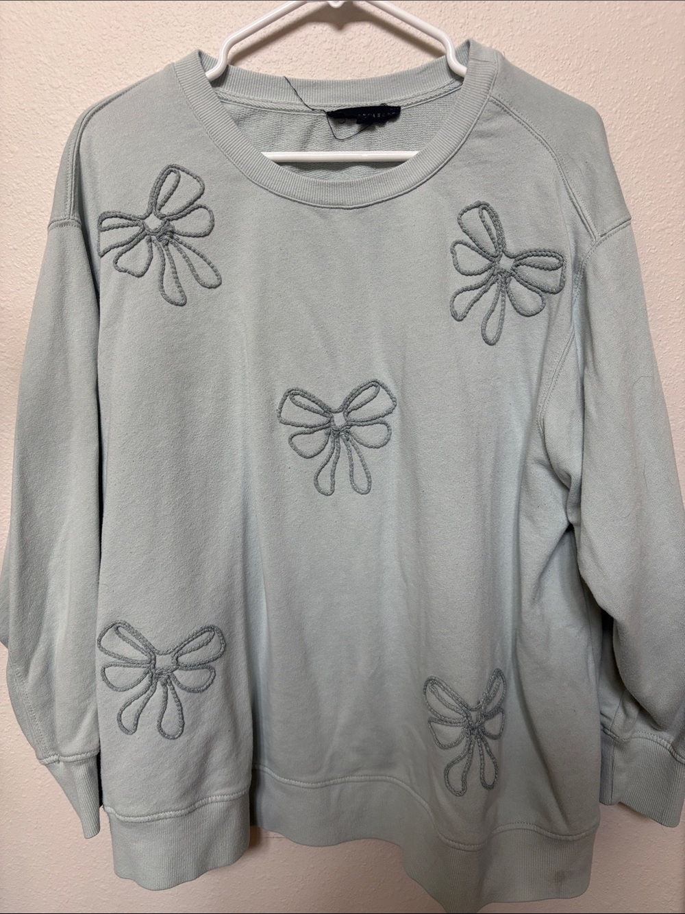 Jane and Delancey Light Sage Bow Applique Crewneck Sweatshirt